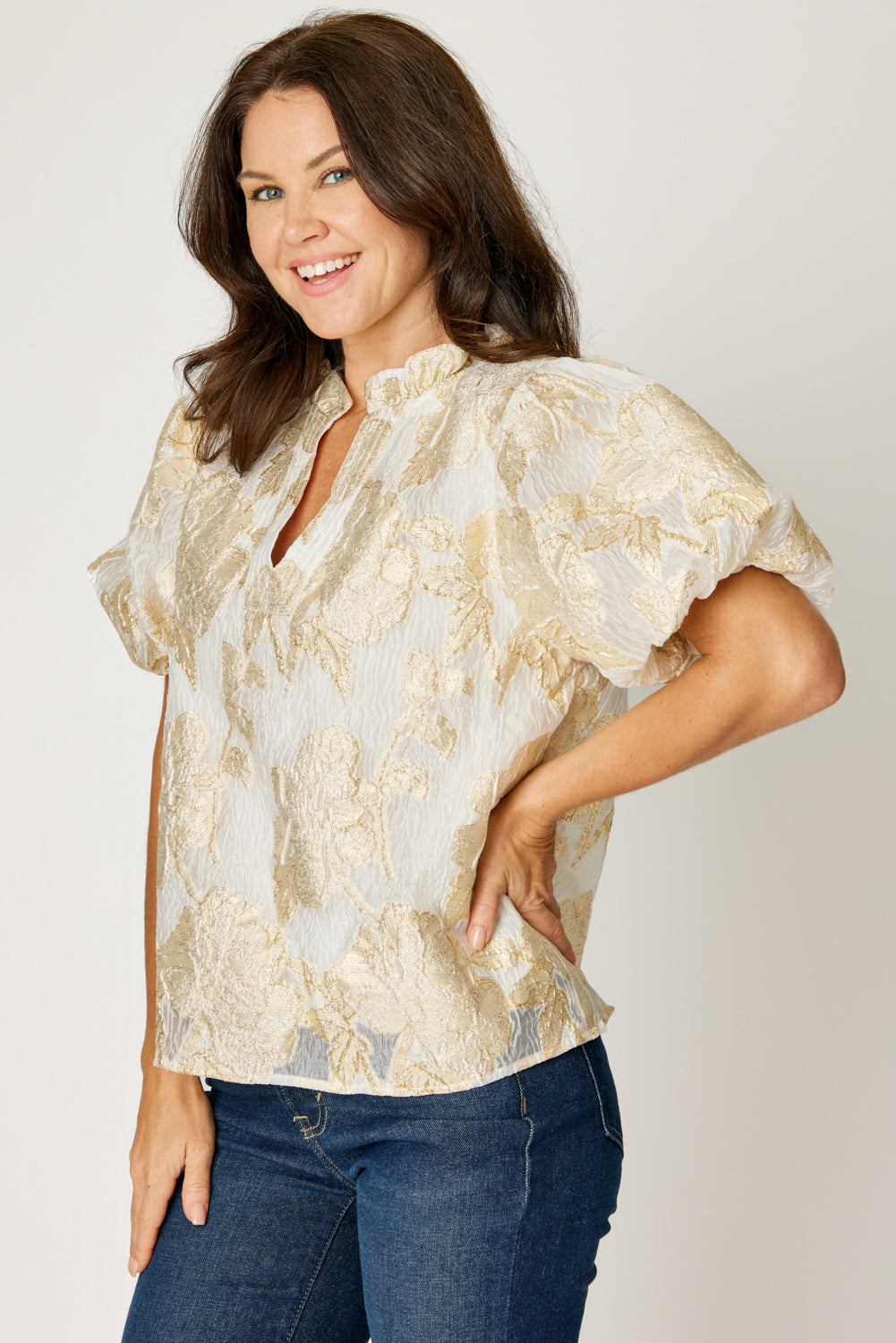 Gold Ivory Jacquard Top