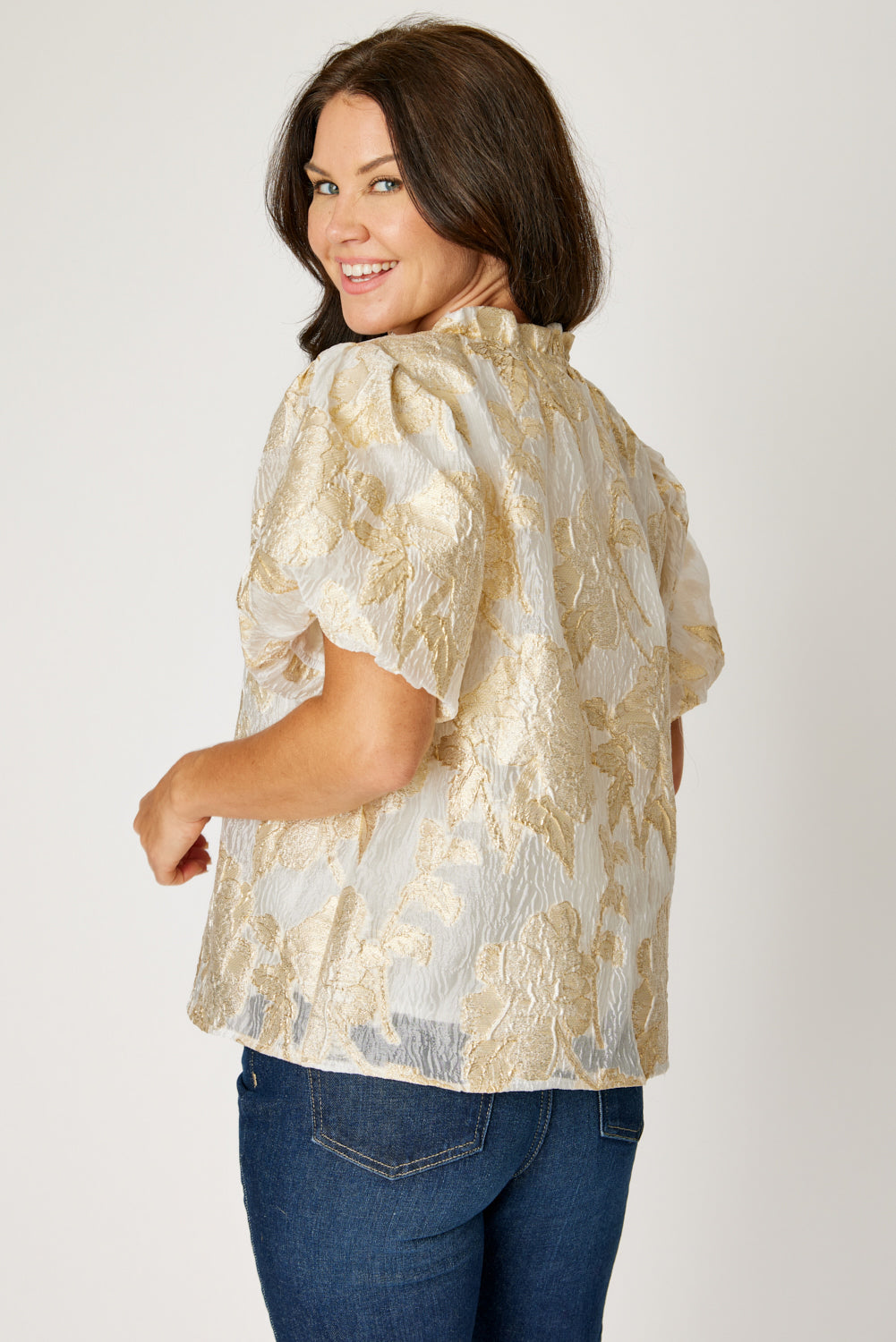 Gold Ivory Jacquard Top