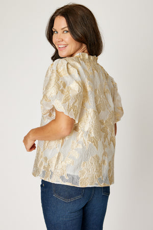 Gold Ivory Jacquard Top