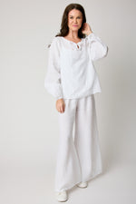 Eyelet Linen Button Blouse (2 Colors) - Jacqueline B Clothing