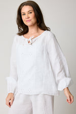 Eyelet Linen Button Blouse (2 Colors) - Jacqueline B Clothing