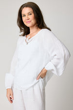 Eyelet Linen Button Blouse (2 Colors) - Jacqueline B Clothing