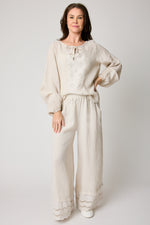 Eyelet Linen Button Blouse (2 Colors) - Jacqueline B Clothing