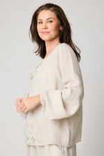 Eyelet Linen Button Blouse (2 Colors) - Jacqueline B Clothing