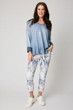 Blue Floral Italian Stretch Pant - Jacqueline B Clothing