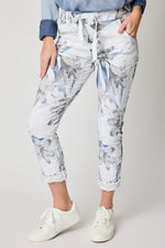 Blue Floral Italian Stretch Pant - Jacqueline B Clothing