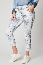 Blue Floral Italian Stretch Pant - Jacqueline B Clothing