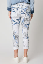 Blue Floral Italian Stretch Pant - Jacqueline B Clothing