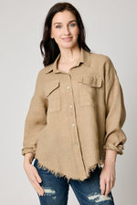 Linen  Raw Edge Pocket Shirt (6 Colors)