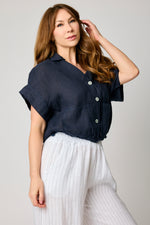 Drawcord Short Sleeve Blouse (8 Colors)