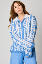 Denim Floral Embroidered Blouse