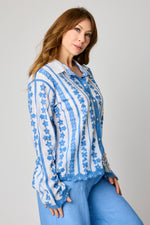 Denim Floral Embroidered Blouse