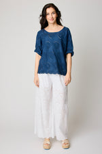 Eyelet Button-back Blouse (3 Colors)