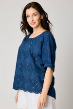Eyelet Button-back Blouse (3 Colors)