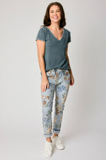 Grey Floral Italian Stretch Pant