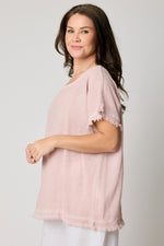 Raw Edge Basket  Weave Linen Top (6 Colors)