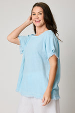 Raw Edge Basket  Weave Linen Top (6 Colors)