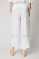 Linen Embroidered Box Trim Crop Pant