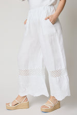 Linen Embroidered Box Trim Crop Pant