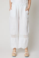 Linen Embroidered Box Trim Crop Pant