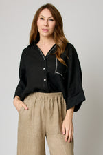 Linen Blouse with Zigzag Stitching (4 Colors)