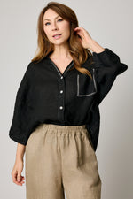 Linen Blouse with Zigzag Stitching (4 Colors)