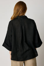 Linen Blouse with Zigzag Stitching (4 Colors)