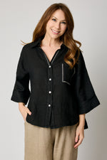 Linen Blouse with Zigzag Stitching (4 Colors)