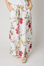 Red Floral Linen Pant