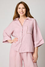 Linen Blouse with Zigzag Stitching (4 Colors)