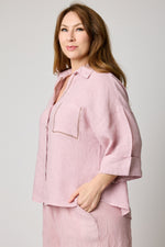 Linen Blouse with Zigzag Stitching (4 Colors)