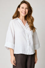 Linen Blouse with Zigzag Stitching (4 Colors)