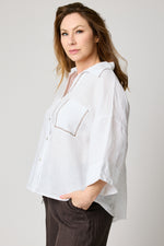 Linen Blouse with Zigzag Stitching (4 Colors)