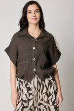 Drawcord Short Sleeve Blouse (8 Colors)