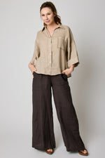 Linen Blouse with Zigzag Stitching (4 Colors)