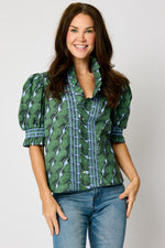 Ruffle Trim Smocked Puff Sleeve Blouse (2 Colors)