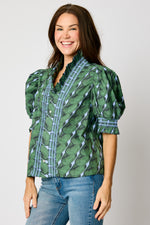 Ruffle Trim Smocked Puff Sleeve Blouse (2 Colors)