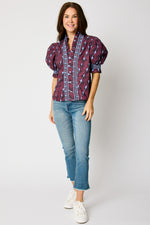 Ruffle Trim Smocked Puff Sleeve Blouse (2 Colors)
