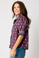 Ruffle Trim Smocked Puff Sleeve Blouse (2 Colors)