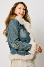 Fur Trim Denim Jacket - Jacqueline B Clothing