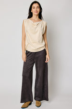 Faux Suede Drape Neck Top