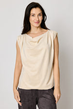 Faux Suede Drape Neck Top