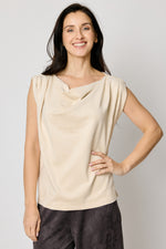 Faux Suede Drape Neck Top