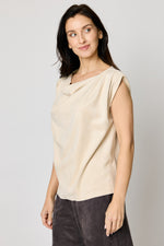 Faux Suede Drape Neck Top