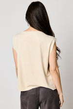 Faux Suede Drape Neck Top