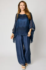 Italian Silk Flowing Navy Drip Shirt #71