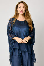 Italian Silk Flowing Navy Drip Shirt #71