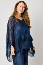 Italian Silk Flowing Navy Drip Shirt #71