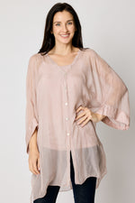 Italian Silk Button Up Blouse Blush #54