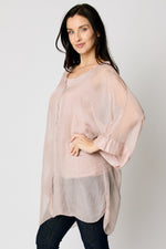 Italian Silk Button Up Blouse Blush #54